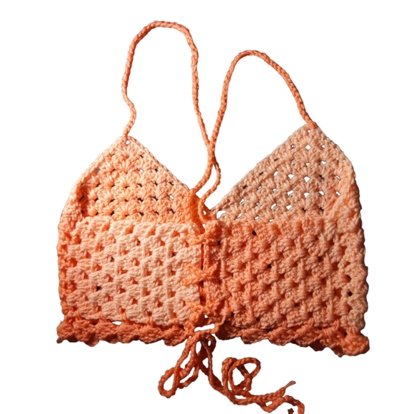 Crochet Variegated Pastel Oranges Halter Top Handmade - Picture 4 of 7